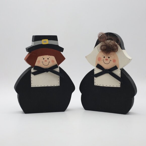 2 Vintage Wooden Pilgrim Thanksgiving Decorations - Picture 7 of 7